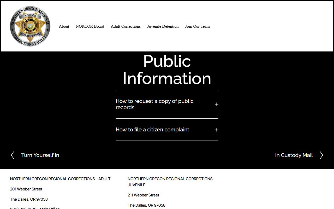 Wheeler County inmate records request path through NORCOR public information